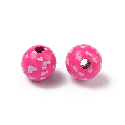 Valentine's Day Spray Painted & Printed Wood European Beads WOOD-L023-03E-1