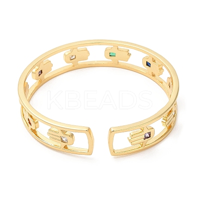 Colorful Cubic Zirconia Cuff Bangle BJEW-D058-03A-G-02-1