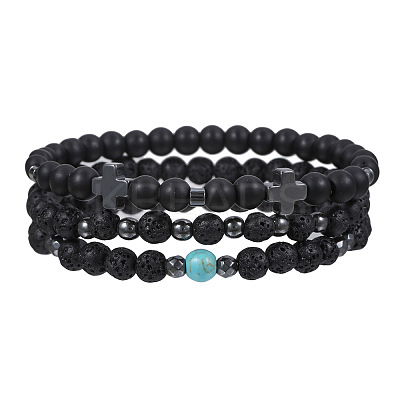 Volcano Stone Black Matte Black Gallstone Wood Beads Bracelet Set Combination Hip Hop Elastic Bracelet Bracelet Bracelet WQ1083-8-1