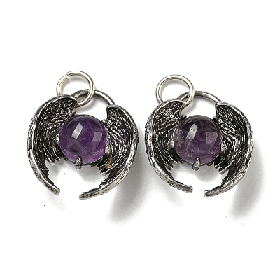 Bat Natural Amethyst Pendants G-F766-03AS-08-1