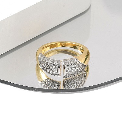 Brass Micro Pave Clear Cubic Zirconia Cuff Finger Rings for Women RJEW-B112-06GP-1