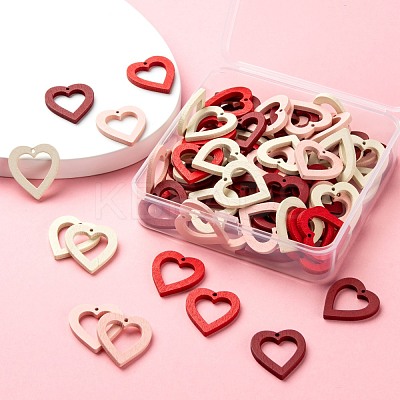 80Pcs 4 Colors Painted Poplar Wood Pendants WOOD-LS0001-12-1