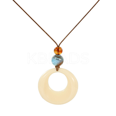 Resin Ring Pendant Long Necklaces with Wax Cord FS-WGD1F48-01-1