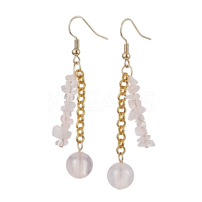 Round & Chip Natural Rose Quartz Dangle Earrings EJEW-JE05867-1