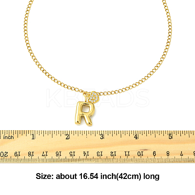 304 Stainless Steel Clear Cubic Zirconia Heart & Letter Pendant Curb Chain Necklaces for Women NJEW-FS00012-27M-1