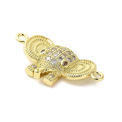 Brass Micro Pave Clear Cubic Zirconia Elephant Connector Charms KK-M324-22G-1
