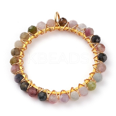 Natural Multicolor Tourmaline Wire Wrapped Pendants PALLOY-JF00590-02-1
