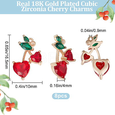8Pcs Brass Dark Red & Green Cubic Zirconia Pendants ZIRC-BBC0001-98-1