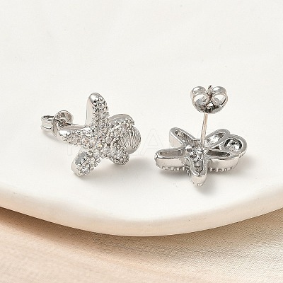 Brass Micro Pave Clear Cubic Zirconia Stud Earrings EJEW-A145-03C-P-1