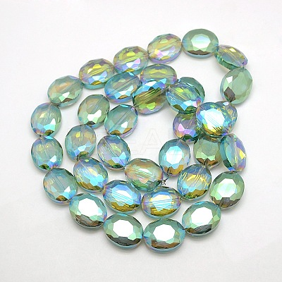 Faceted Electroplate Crystal Glass Oval Beads Strands EGLA-F059B-10-1