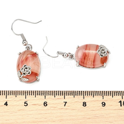 Oval with Flower Brass Dangle Earrings EJEW-XCP0001-15-1