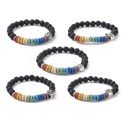 Colorful Dyed Natural Lava Rock Beaded Stretch Bracelets BJEW-JB09684-1