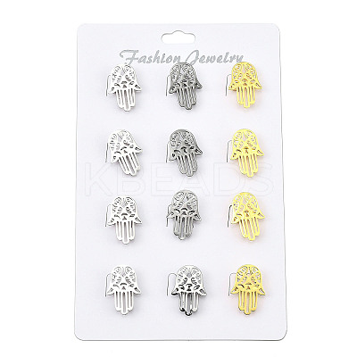 12Pcs 3 Colors Hamsa Hand 201 Stainless Steel Brooches for Backpack Clothes JEWB-A033-14-1