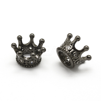Crown Brass Micro Pave Grade AAA Cubic Zirconia European Beads ZIRC-G100-46B-NR-1
