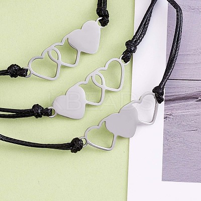 3Pcs 3 Style 430 Stainless Steel Heart Link Bracelets Set JB715A-1