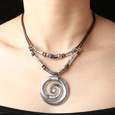 Bohemian Vortex Alloy Pendant Waxed Cord Double Layered Necklaces for Women FS-WGC1D93-01-1