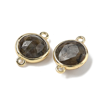 Brass Pave Natural Labradorite Faceted Flat Round Connector Charms G-U028-04G-16-1