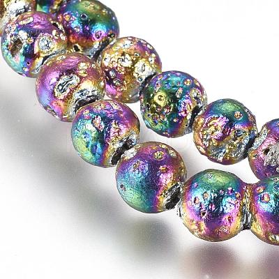 Electroplated Natural Lava Rock Beads Strands G-G826-06-4mm-1