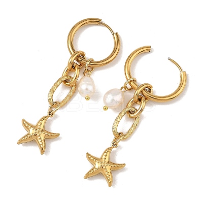 Ocean Theme 304 Stainless Steel Dangle Hoop Earrings EJEW-JE07357-1