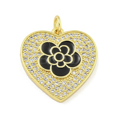 Rack Plating Heart with Flower Brass Micro Pave Clear Cubic Zirconia KK-Z053-23G-01-1