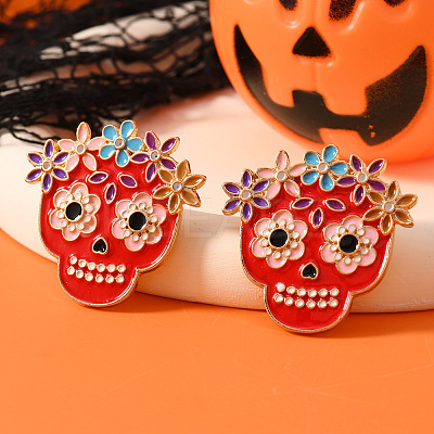 Halloween Skull Alloy Enamel Stud Earrings RR3201-2-1