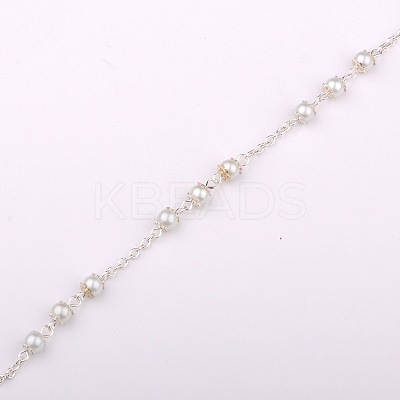 Handmade Round Glass Pearl Beads Chains for Necklaces Bracelets Making AJEW-JB00056-01-1