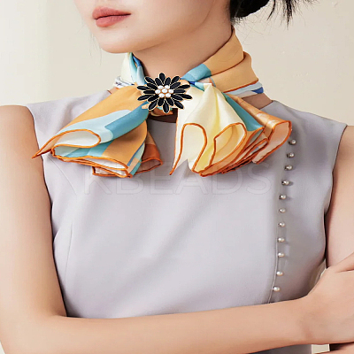 2Pcs 2 Colors Flower Golden Alloy Enamel Scarf Buckle Ring AJEW-LP0010-57-1