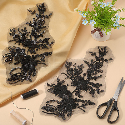 Flower Gauze & Sequin Embroidery Ornament Accessories DIY-WH0430-464A-1