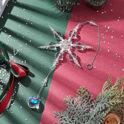 Glass Snowflake Pendant Decorations HJEW-TA00237-1