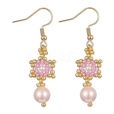 Star & Round Glass Seed Braided Dangle Earrings EJEW-MZ00106-1