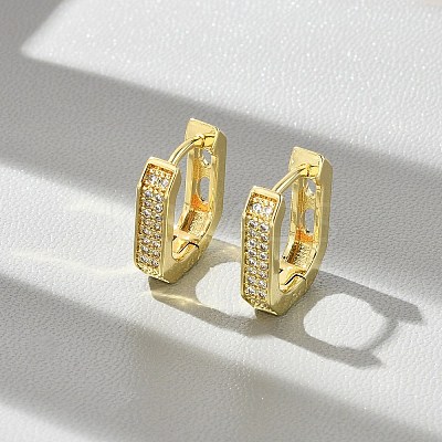 Oval Brass Micro Pave Clear Cubic Zirconia Hoop Earrings EJEW-D311-047G-1