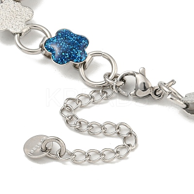 304 Stainless Steel Enamel Flower Link Chain Bracelets with Glitter Powder BJEW-S153-05P-01-1