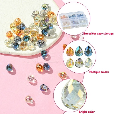 48Pcs 6 Colors Transparent Glass Beads Strands GLAA-YW0003-58-1