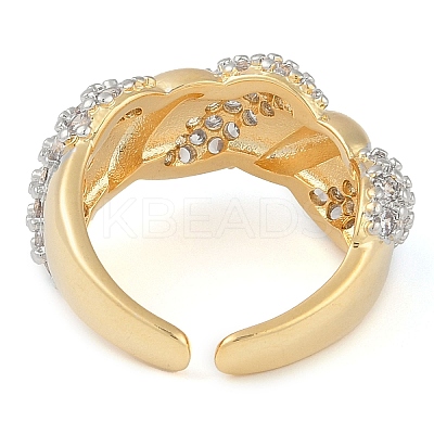 Twist Brass Micro Pave Clear Cubic Zirconia Open Cuff Ring for Women RJEW-Q819-02G-1