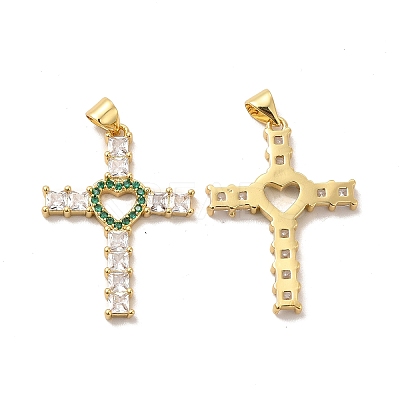 Rack Plating Brass Micro Pave Cubic Zirconia Pendants KK-K165-06G-02-1