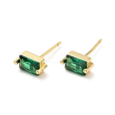 Green Cubic Zirconia Rectangle Stud Earrings X-EJEW-G297-19G-1
