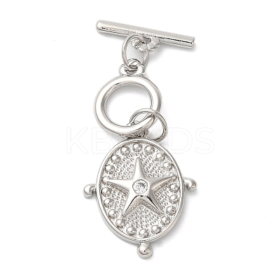 Brass Micro Pave Clear Cubic Zirconia Toggle Clasps KK-N254-75P-1