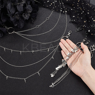 4Pcs 4 Style Butterfly & Cross & Sword Brass Pocket Pants Waist Chains with Zinc Alloy Clasps AJEW-GO00021-1