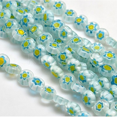 Handmade Millefiori Glass Flat Round Bead Strands X-LK-P011-18-1