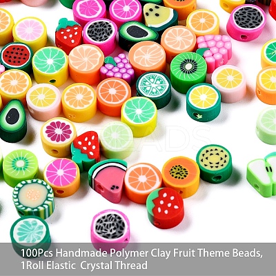 100Pcs Handmade Polymer Clay Fruit Theme Beads DIY-YW0002-40-1