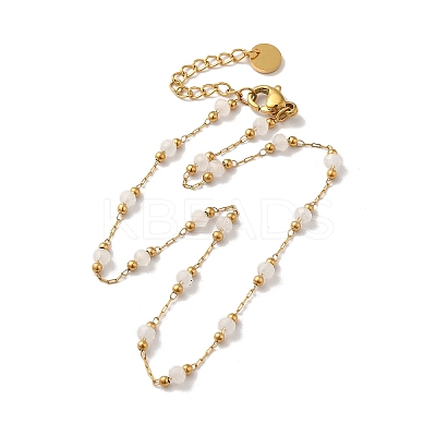 Glass Round Beaded Link Chain Anklets NJEW-M198-01G-1