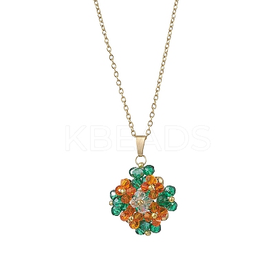 3Pcs 3 Colors Glass Seed Beaded Clover Pendant 304 Stainless Steel Cable Chain Necklaces for Women NJEW-MZ00128-1