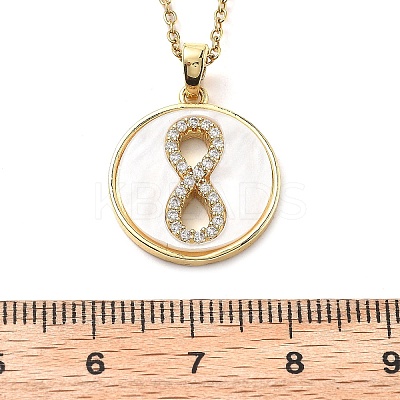 Flat Round with Number 8 Shell & Cubic Zirconia Pendant Necklaces LS-NJEW-D288-04G-1