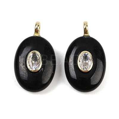 Natural Obsidian & Cubic Zirconia Pendants X-G-Z076-01G-12-1