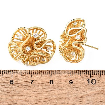 Flower Brass Micro Pave Clear Cubic Zirconia Stud Earrings EJEW-D346-01G-1