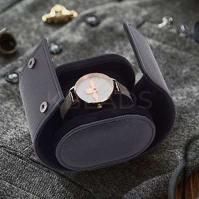 Vintage PU Leather Oval Watch Storage Box CON-WH0088-38-1