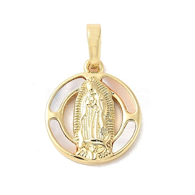 Brass Pave Natural White Shell Pendants KK-S522-06B-G-1