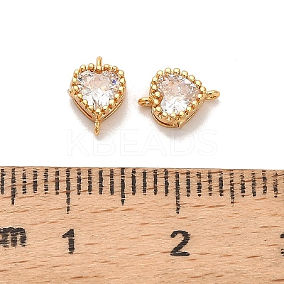 Brass Pave Clear Cubic Zirconia Heart Links Connector Charms KK-H515-01C-G-1