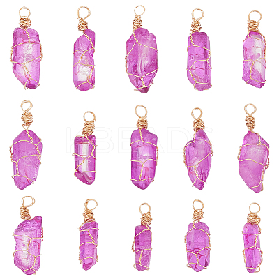15Pcs Dyed Natural Quartz Crystal Pendants PALLOY-AB00129-1