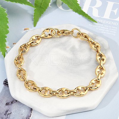 304 Stainless Steel Oval Link Chain Bracelets for Women Men BJEW-F488-48A-G-1